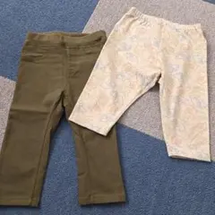 恐竜柄 カーキ 七分丈パンツ 2点セット