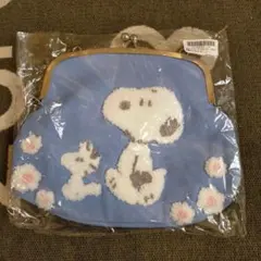 スヌーピー　サガラ刺繍がまぐちポーチ　（ゼニスブルー