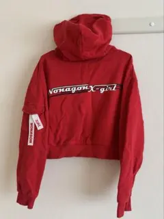 ⭐︎値下げ可⭐︎【 x-girl nonagon コラボ】レッド ショート丈パーカーのサムネイル