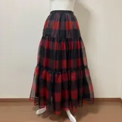 日本製　OBLI オブリ　夏　チェック　ロングスカート 赤　メディロス希代美のサムネイル