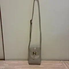 スマホショルダーバッグ グレージュ レザー