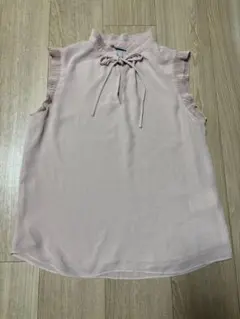 【新品】H&M くすみピンク フリルノースリーブトップス 36 アジアンフィット