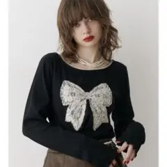 Tシャツ レースリボンモチーフトップス レディース