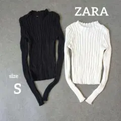 ZARAザラ リブ編み ハイネック 長袖トップス S ブラック　ホワイト