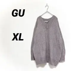 b296 ジーユー ミックスカラー Vネック ニット セーター XL パープル系