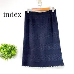 【美品】インデックス【Ｍ】ひざ丈スカート レース編み　リバティ　ネイビー　上品のサムネイル