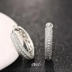 S925 フープピアス CZダイア リング シルバー 18Kコート キラキラ