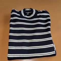 ユニクロ ボーダー リブハイネック長袖カットソー