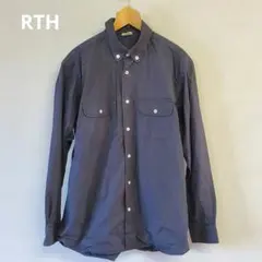 RTH ボタンダウンシャツ 長袖 ブラック カジュアル 綿 無地 シンプル