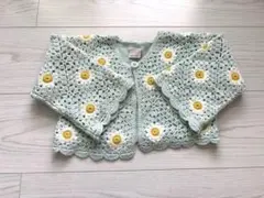 【美品】プティマイン　petit main 花柄編み込みカーディガン　Sサイズ