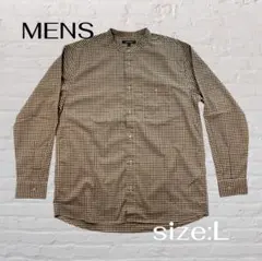 GLOBAL WORK　チェック柄　バンドカラー長袖シャツ　Lサイズ　ブラウン