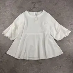 OPAQUE.CLIP　ボリュームスリーブペプラムトップス　洗濯機洗い可　L