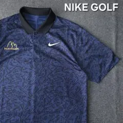 美品 ナイキゴルフ 近年 半袖ゴルフポロシャツ ネイビー 総柄 S表記 M相当