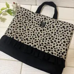1578 レッスンバッグ ドット 女の子 グレー 水玉 フリル ハンドメイド