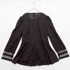 【シーイン】ペプラムカットソー（XL）シースルー袖 シアー フェミニン 黒のサムネイル