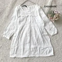 ザラベーシック ホワイト レース装飾 七分袖チュニック シアー M