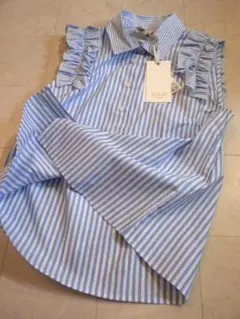 25SS◆ガウディ◆可愛いフリルデザイン！爽やかストライプコットンブラウス！40のサムネイル