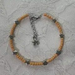 くすみオレンジ星ハンドメイドブレスレットY2Kフェアリーグランジウィッシュコア