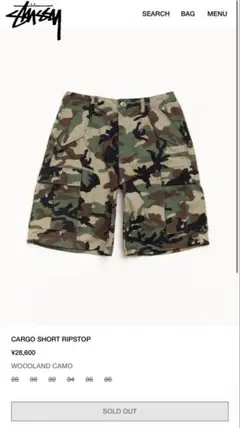 STUSSY CARGO SHORT RIPSTOP WOODLAND CAMOのサムネイル