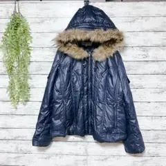 A1101　IMPREVISTO　ファー付きダウンジャケット　ネイビー　42号