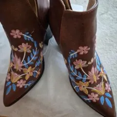 ☆お値下げ[美品]ブラウン 花柄刺繍 ウエスタンブーツ