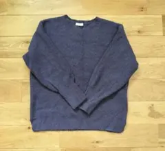 ネイビー✕パープル 長袖 ニットセーター レディース L