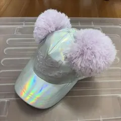 ミッキーマウス ホログラムキャップ ピンクファー付き