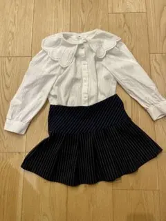 美品H&Mフリルブラウス&ストライプスカートセット100㎝3-4Tセレモニー