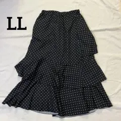 【LL】フレアスカート 黒 ドット柄 フリルスカート マーメイドスカート 大きめ