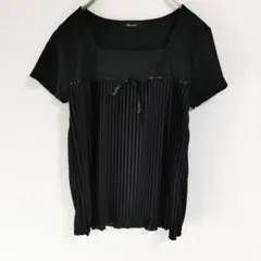 〈Pleu voir〉半袖カットソー　黒　プリーツ　М
