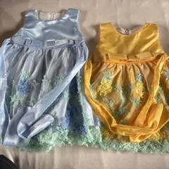 水色・黄色 フラワー刺繍ドレス 2点セット