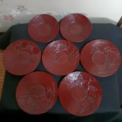 【鎌倉彫】茶托10枚セット！菊花文様　未使用保管品　つやあり 鎌倉彫？】茶托10枚セット！菊花文様 未使用保管品 つやあり