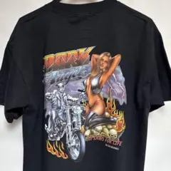 バイクと女性プリントTシャツ ブラック