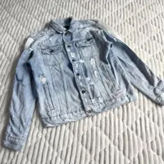 【a4024】ZARA 美品 サイドライン ダメージ加工デニムジャケット L