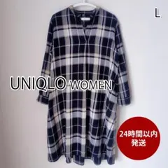 UNIQLO フランネル Aラインワンピース L ブラックチェック 長袖