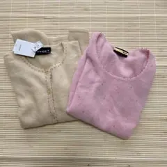VICKY ベージュ　カーディガンとピンク 半袖ニット 2312-78070