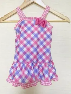 水着　女の子　ワンピース　チェック柄　ピンク　110cm