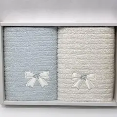 【ワケあり・未使用】 UCHINO フェイスタオル 2枚 リボン刺繍のサムネイル