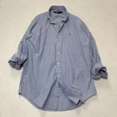美品 ラルフローレン メンズシャツ ストライプ 綿100% 紺 白 XL