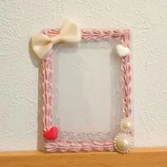 硬質トレカケースデコ　ホイップデコ　ピンク 白　リボン ハート シンプル　B8