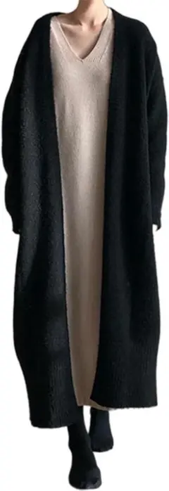 ロング カーディガン レディース ニット アウター セーター ブラック L