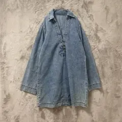 SHEIN♡デニムチュニック ワンピース ハーフボタン 長袖 Mのサムネイル
