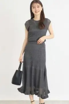 index　インデックス♡透かし編みニットワンピース　チャコールグレー　М