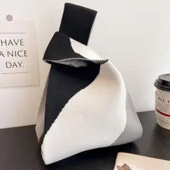 トートバッグ 　レディースニット　ミニバッグ ハンドバッグ かわいいモノトーン