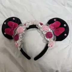 ミニー カチューシャ ピンク レース バラ レア