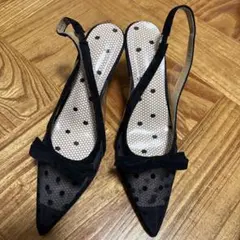 値下げ中　ドット柄メッシュハイヒールパンプス