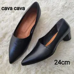 サヴァサヴァ cavacava パンプス ポインテッドトゥ 本革レザー 黒