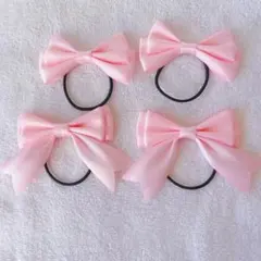 ハンドメイド　サテンリボン　ピンク　リボンヘアゴム 4個セット