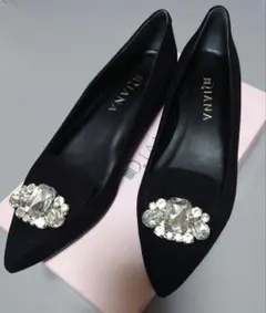 DIANA 新品未使用 ビジュー付き ブラック フラットシューズ