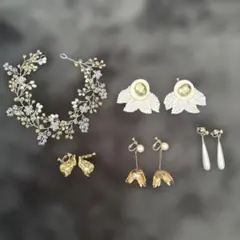 ブライダルイヤリング・ヘッドアクセサリー　５点セット